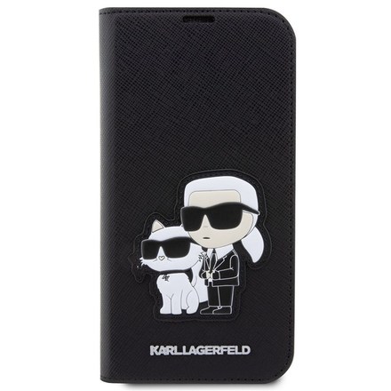 Pouzdro na mobil flipové Karl Lagerfeld PU Saffiano Karl and Choupette NFT Book na iPhone 14 Pro - černé