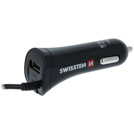 Adaptér do auta Swissten 1x USB 1x kabel USB-C 12V/2,4A