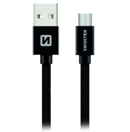 USB kabel Swissten kabel USB mircoUSB textilní 2m 3A černá