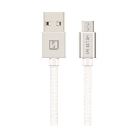 USB kabel Swissten kabel USB mircoUSB textilní 2m 3A stříbrná