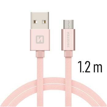 USB kabel Swissten kabel USB microUSB textilní 1,2m 3A růžová