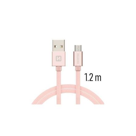 USB kabel Swissten kabel USB microUSB textilní 1,2m 3A růžová