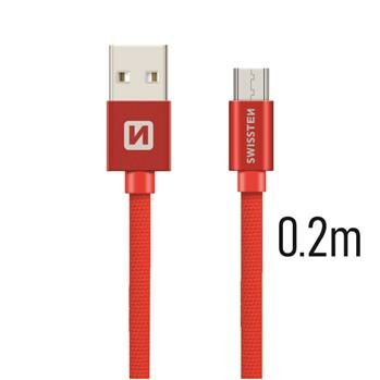 USB kabel Swissten kabel USB microUSB textilní 0,2m 3A červená
