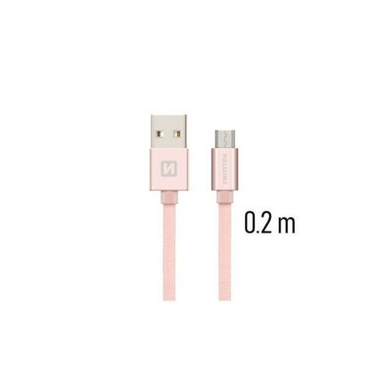 USB kabel Swissten kabel USB microUSB textilní 0,2m 3A růžová