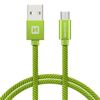USB kabel Swissten kabel USB microUSB textilní 0,2m 3A zelená