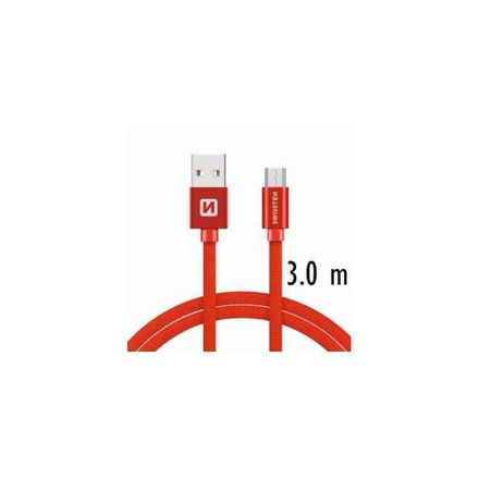 USB kabel Swissten kabel USB microUSB textilní 3m 3A červená