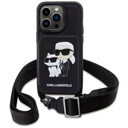 Kryt na mobil Karl Lagerfeld Saffiano Crossbody Karl and Choupette NFT na Apple iPhone 14 Pro Max - černý
