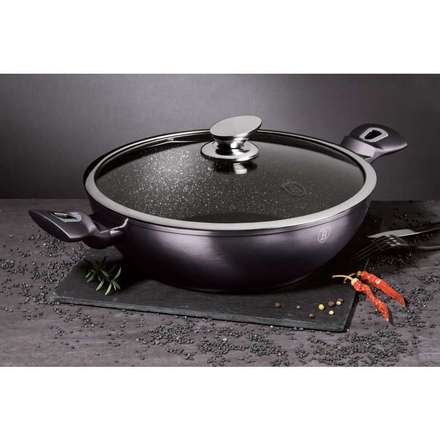 Pánev s mramorovým povrchem Berlingerhaus BH-7111 hluboká s poklicí 30 cm Carbon PRO Line (5)