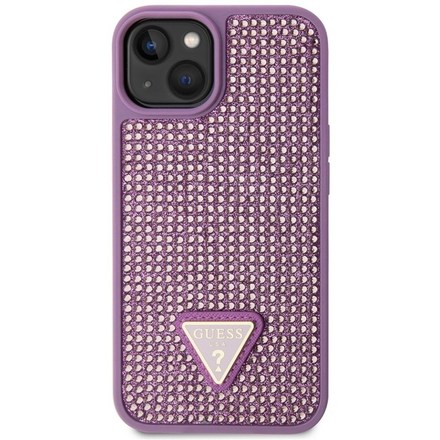 Kryt na mobil Guess Rhinestones Triangle Metal Logo na Apple iPhone 14 - fialový