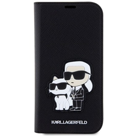 Pouzdro na mobil flipové Karl Lagerfeld PU Saffiano Karl and Choupette NFT na Apple iPhone 14 - černé