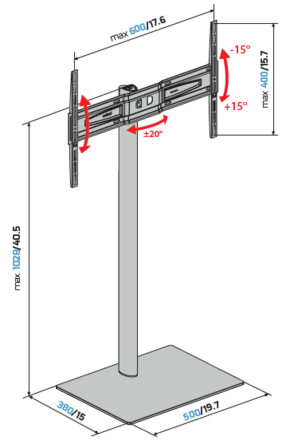 Výsuvný držák na TV 50-82 Meliconi 480873, STAND 600, otočný podstavec, základna z temperovaného skla, horizontální otáčení TV o 90°, systém uložení kabelů, VESA 300-400-600, nosnost 40 kg (5)