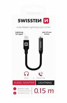 Redukce Swissten redukce lighting JACK 3,5 mm 0,15m černý