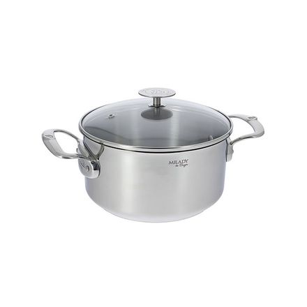 Nerezový hrnec de Buyer 3427.20, MILADY, se skleněnou poklicí, nedeformovatelné, robustní, silné dno 7 mm, pro všechny varné desky, průměr 20 cm, objem 3 L, výška 10 cm