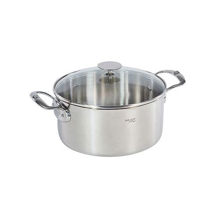 Nerezový hrnec de Buyer 3427.24 MILADY, nerez, skleněná poklice, nedeformovatelné, silné dno s magnetickou úpravou, průměr 24 cm, objem 5,4 L, výška 12 cm