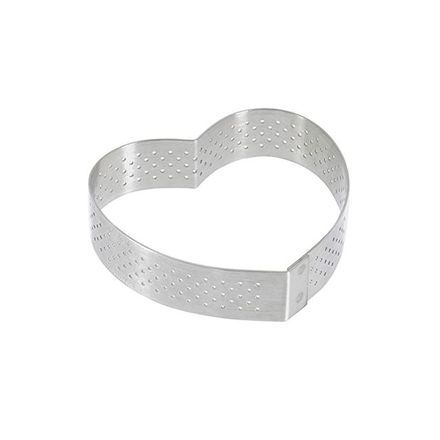 Dortový rám de Buyer 3099.50, perforovaný rám, tvar srdce, průměr 8 cm, výška 2 cm, nerez