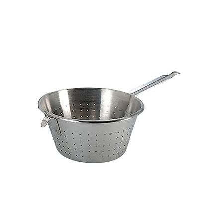 Cedník de Buyer 3232.28, nerezová ocel, odolný proti deformaci, ergonomická zakřivená rukojeť, háček, 13 x 54 x 29,5 cm, průměr: 28 cm/18 cm