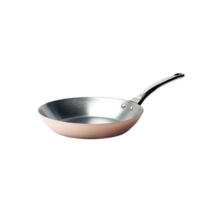 Pánev de Buyer 6224.24 PRIMA MATERA, měděná, tvar pánve lyonnaise, rukojeť z nerezové oceli, průměr 24 cm, výška 4 cm, váha 1,41 kg