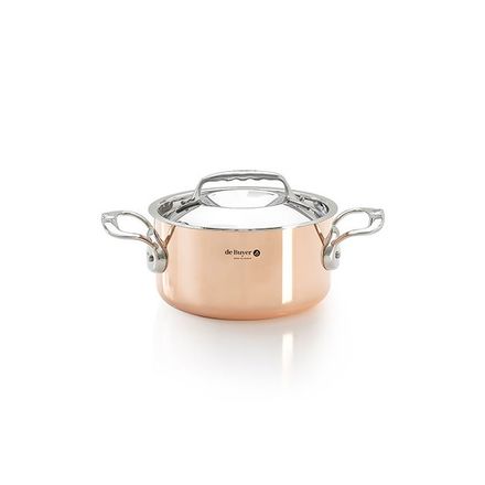 Nerezový hrnec de Buyer 6242.16, PRIMA MATERA, hrnec z mědi, s poklicí z nerezové oceli, pro redukci i vaření, průměr 16 cm, objem 1,8 L, výška 8,8 cm