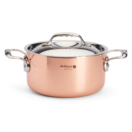 Nerezový hrnec de Buyer 6242.20 PRIMA MATERA, měděný, poklice z nerezu, magnetické dno, 2 rukojeti z nerezové oceli, průměr 20 cm, objem 3,3 L, výška 10,3 cm
