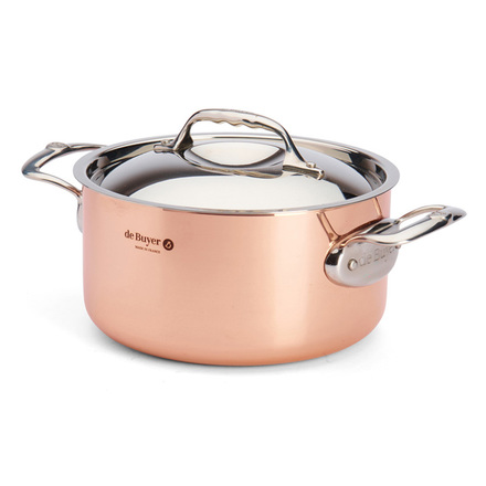 Nerezový hrnec de Buyer 6242.20 PRIMA MATERA, měděný, poklice z nerezu, magnetické dno, 2 rukojeti z nerezové oceli, průměr 20 cm, objem 3,3 L, výška 10,3 cm (1)