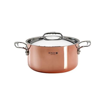 Nerezový hrnec de Buyer 6242.28 PRIMA MATERA, měděný, poklice z nerezu, průměr 28 cm, objem 8 L, výška 13,5 cm, 2 rukojeti z nerezové oceli