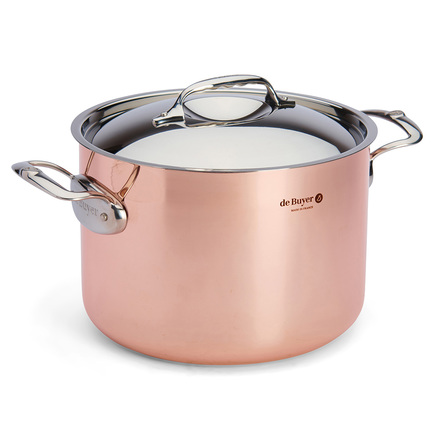 Nerezový hrnec de Buyer 6243.24 PRIMA MATERA, vysoký, měděný, poklice z nerezu, průměr 24 cm, objem 7,5 L, výška 16,5 cm, 2 rukojeti z nerezové oceli (1)