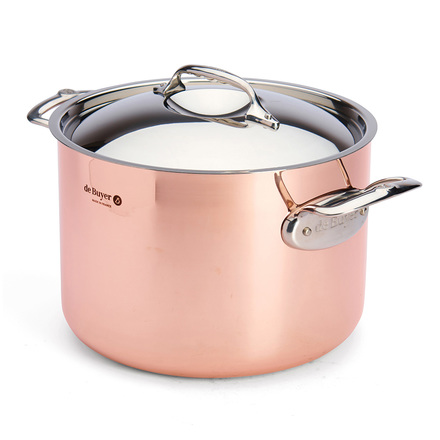 Nerezový hrnec de Buyer 6243.24 PRIMA MATERA, vysoký, měděný, poklice z nerezu, průměr 24 cm, objem 7,5 L, výška 16,5 cm, 2 rukojeti z nerezové oceli (2)