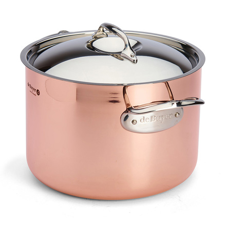 Nerezový hrnec de Buyer 6243.24 PRIMA MATERA, vysoký, měděný, poklice z nerezu, průměr 24 cm, objem 7,5 L, výška 16,5 cm, 2 rukojeti z nerezové oceli (3)