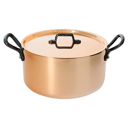 Nerezový hrnec de Buyer 6466.20, INOCUIVRE, 2 úchyty z litiny, pro všechny varné desky kromě indukce, průměr 20 cm, výška 10,5 cm, váha 2 kg