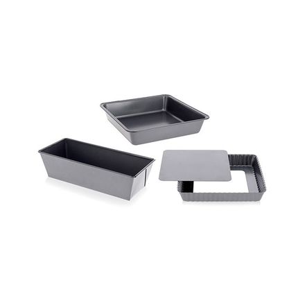 Forma na pečení de Buyer 4713.03, box HOMEBAKING: hranaté formy, 1x skládaná čtvercová, 1x čtvercová a 1x obdélníková forma