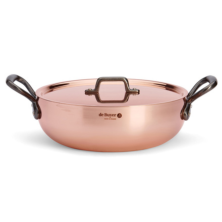 Nerezový hrnec  de Buyer 6332.28, PRIMA MATERA, měděný, poklička, litinové úchopy, zaoblené boky, pro všechny varné desky, průměr 28 cm, výška 10 cm, objem 4,9 L (1)