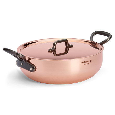Nerezový hrnec  de Buyer 6332.28, PRIMA MATERA, měděný, poklička, litinové úchopy, zaoblené boky, pro všechny varné desky, průměr 28 cm, výška 10 cm, objem 4,9 L (2)