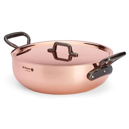 Nerezový hrnec  de Buyer 6332.28, PRIMA MATERA, měděný, poklička, litinové úchopy, zaoblené boky, pro všechny varné desky, průměr 28 cm, výška 10 cm, objem 4,9 L (3)