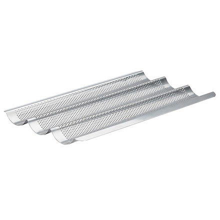 Pečící plech de Buyer 3366.03, nerezový, děrovaný, tvarovaný plech na bagety, 40 x 26,5 cm