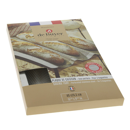Pečící plech de Buyer 3366.03, nerezový, děrovaný, tvarovaný plech na bagety, 40 x 26,5 cm (2)