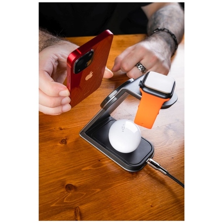 Bezdrátová nabíječka Fixed 3v1 MagPowerstation Alu s podporou uchycení MagSafe, 15W+3.5W+2.5W - šedá (9)