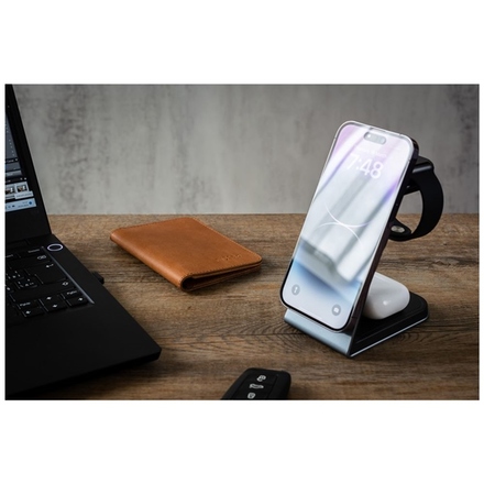 Bezdrátová nabíječka Fixed 3v1 MagPowerstation Alu s podporou uchycení MagSafe, 15W+3.5W+2.5W - šedá (3)