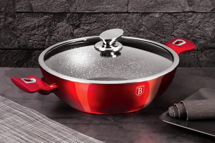 Wok pánev s poklicí s mramorovým povrchem Berlingerhaus BH-7110 30 cm Burgundy Edition (1)