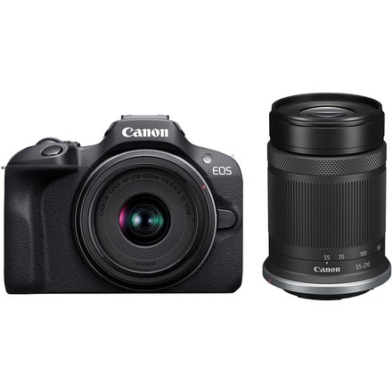 Kompaktní fotoaparát s vyměnitelným objektivem Canon EOS R100 + RF-S18-45 IS STM + RF-S 55-210 f/ 5-7.1 IS STM, černý