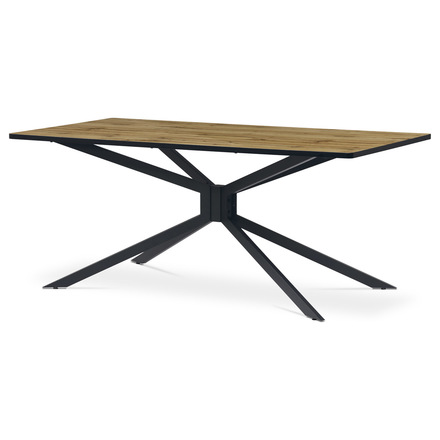Moderní jídelní stůl Autronic Jídelní stůl, 180x90x75 cm, MDF deska, 3D dekor divoký dub, kovovová hvězdicová podnož, černý mat (HT-885 OAK)