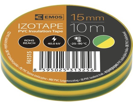 Izolační páska Emos F61515 PVC šíře 15 mm, délka 10 m - zeleno-žlutá