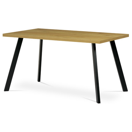 Moderní jídelní stůl Autronic Jídelní stůl 140x85x75 cm, deska melamin, 3D dekor divoký dub, kovové nohy, černý mat (HT-740 OAK)