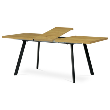 Moderní jídelní stůl Autronic Jídelní stůl 140+40x85x75 cm, deska melamin, 3D dekor divoký dub, kovové nohy, černý mat (HT-780 OAK)