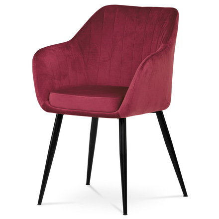 Moderní jídelní židle Autronic Jídelní židle, potah červená sametová látka, kovové nohy, černý matný lak (PIKA RED4)
