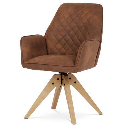 Moderní jídelní židle Autronic Židle jídelní, hnědá vintage látka, dubové nohy, otočný mechanismus (HC-539 BR3)
