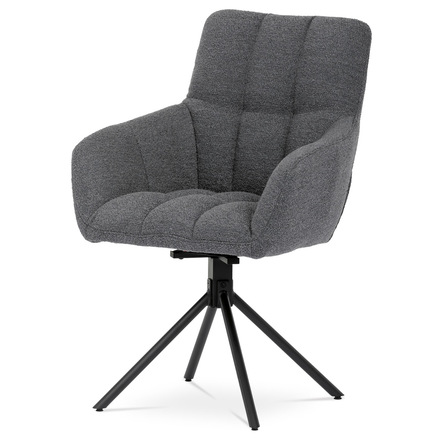 Moderní jídelní židle Autronic Jídelní židle, šedá látka bouclé, otočný mechanismus 180°, černý kov (HC-531 GREY2)