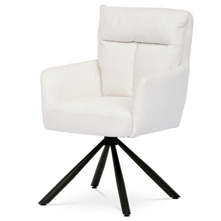 Moderní jídelní židle Autronic Jídelní židle, bílá látka bouclé, otočný mechanismus 180°, černý kov (HC-541 WT2)