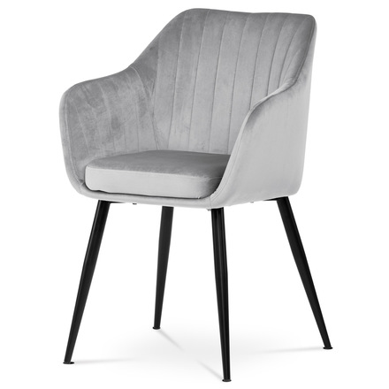 Moderní jídelní židle Autronic Jídelní židle, potah stříbrná matná sametová látka, kovové nohy, černý matný lak (PIKA SIL4)