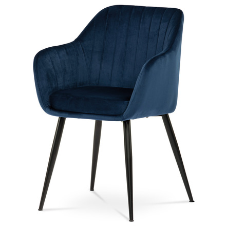 Moderní jídelní židle Autronic Jídelní židle, potah modrá sametová látka, kovové nohy, černý matný lak (PIKA BLUE4)