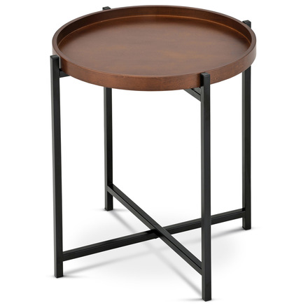 Odkládací stolek Autronic Odkládací stolek pr.50x50 cm, deska dřevo, moření ořech, kovové černé nohy (80135-12 WAL)